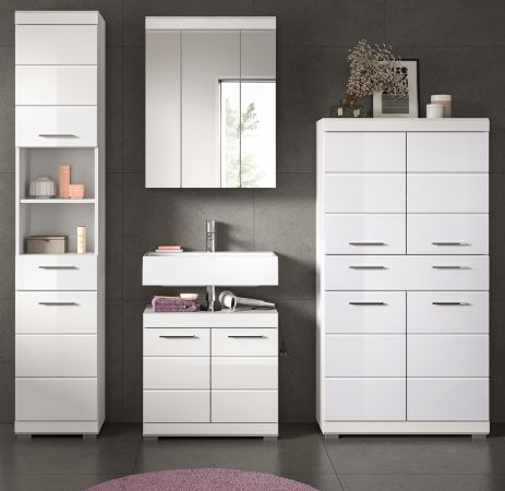 Badm�bel Set 4-teilig Shawn in wei� Hochglanz Badkombination 200 x 191 cm