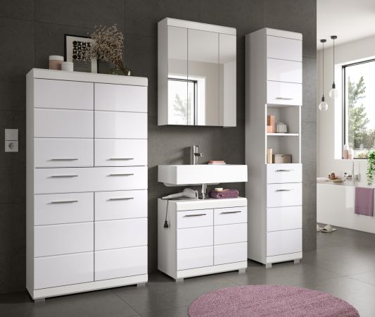 Badm�bel Set 4-teilig Shawn in wei� Hochglanz Badkombination 200 x 191 cm