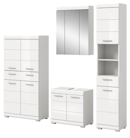 Badm�bel Set 4-teilig Shawn in wei� Hochglanz Badkombination 200 x 191 cm