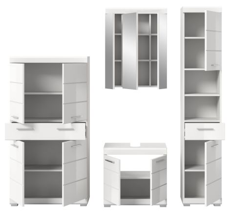 Badm�bel Set 4-teilig Shawn in wei� Hochglanz Badkombination 200 x 191 cm