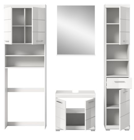 Badm�bel Set 4-teilig Shawn in wei� Hochglanz Badkombination 190 x 191 cm
