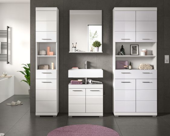 Badm�bel Set 4-teilig Shawn in wei� Hochglanz Badkombination 200 x 191 cm