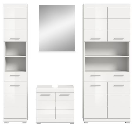 Badm�bel Set 4-teilig Shawn in wei� Hochglanz Badkombination 200 x 191 cm