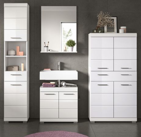 Badm�bel Set 4-teilig Shawn in wei� Hochglanz Badkombination 200 x 191 cm