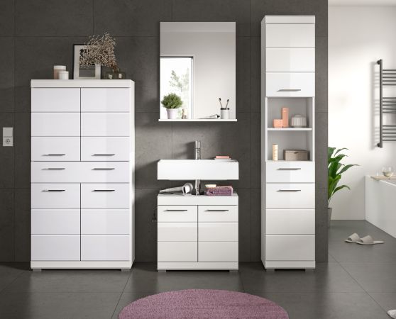 Badm�bel Set 4-teilig Shawn in wei� Hochglanz Badkombination 200 x 191 cm