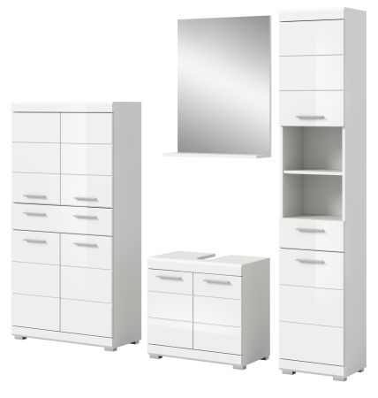 Badm�bel Set 4-teilig Shawn in wei� Hochglanz Badkombination 200 x 191 cm