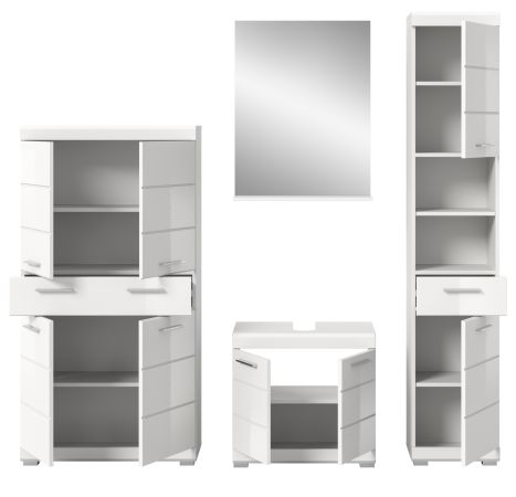 Badm�bel Set 4-teilig Shawn in wei� Hochglanz Badkombination 200 x 191 cm