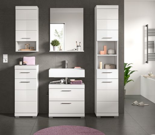 Badm�bel Set 5-teilig Shawn in wei� Hochglanz Badkombination 164 x 191 cm