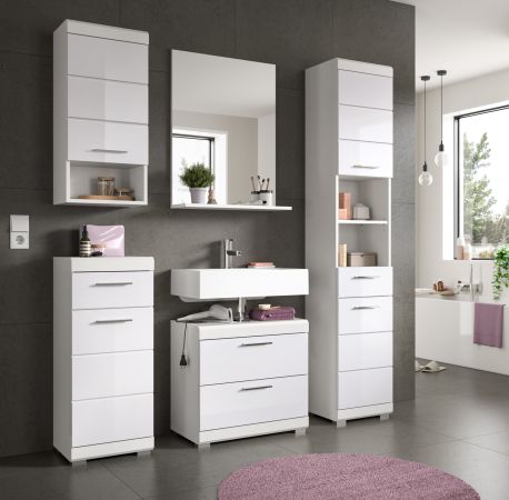 Badm�bel Set 5-teilig Shawn in wei� Hochglanz Badkombination 164 x 191 cm