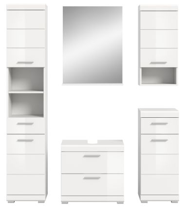 Badm�bel Set 5-teilig Shawn in wei� Hochglanz Badkombination 164 x 191 cm