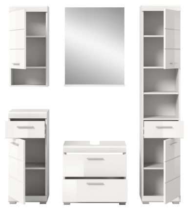 Badm�bel Set 5-teilig Shawn in wei� Hochglanz Badkombination 164 x 191 cm