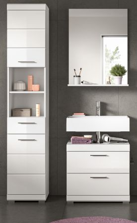 Badm�bel Set 3-teilig Shawn in wei� Hochglanz Badkombination 112 x 191 cm