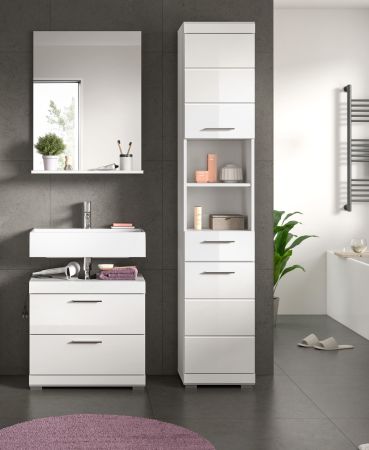 Badm�bel Set 3-teilig Shawn in wei� Hochglanz Badkombination 112 x 191 cm