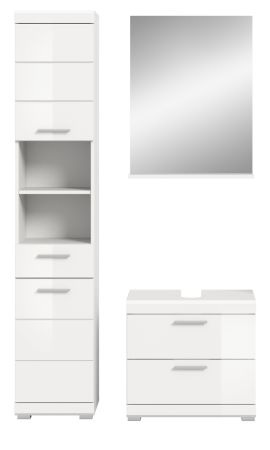 Badm�bel Set 3-teilig Shawn in wei� Hochglanz Badkombination 112 x 191 cm