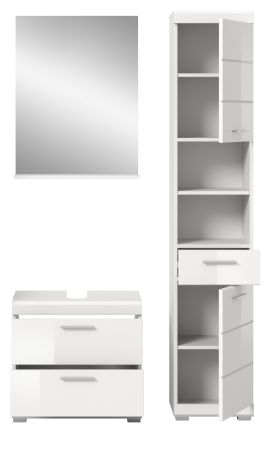 Badm�bel Set 3-teilig Shawn in wei� Hochglanz Badkombination 112 x 191 cm