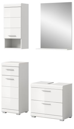 Badm�bel Set 4-teilig Shawn in wei� Hochglanz Badkombination 112 x 191 cm