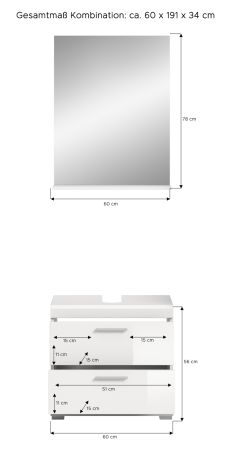 Badm�bel Set 2-teilig Shawn in wei� Hochglanz Badkombination 60 x 191 cm