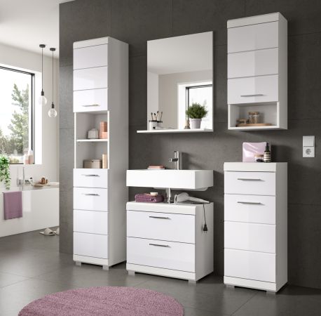 Badm�bel Set 2-teilig Shawn in wei� Hochglanz Badkombination 60 x 191 cm