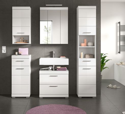 Badm�bel Set 5-teilig Shawn in wei� Hochglanz Badkombination 164 x 191 cm