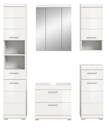 Badm�bel Set 5-teilig Shawn in wei� Hochglanz Badkombination 164 x 191 cm