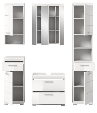 Badm�bel Set 5-teilig Shawn in wei� Hochglanz Badkombination 164 x 191 cm