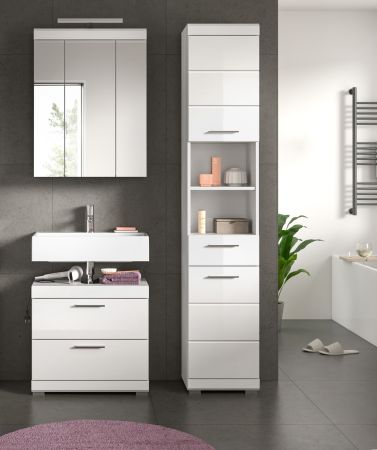 Badm�bel Set 3-teilig Shawn in wei� Hochglanz Badkombination 112 x 191 cm