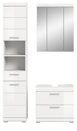 Badm�bel Set 3-teilig Shawn in wei� Hochglanz Badkombination 112 x 191 cm