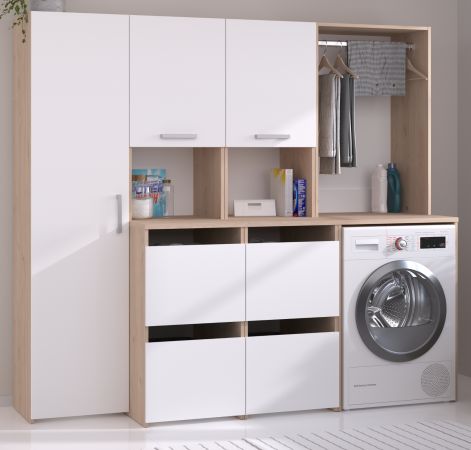 Waschmaschinenschrank Laundry in wei� und Jackson Eiche Set 3-teilig 204 x 184 cm