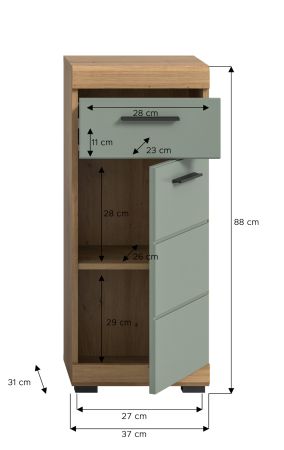 Badezimmer Kommode Shawn in Salbei gr�n und Artisan Eiche Badschrank 37 x 88 cm