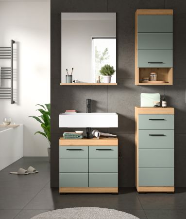 Badezimmer Kommode Shawn in Salbei gr�n und Artisan Eiche Badschrank 37 x 88 cm