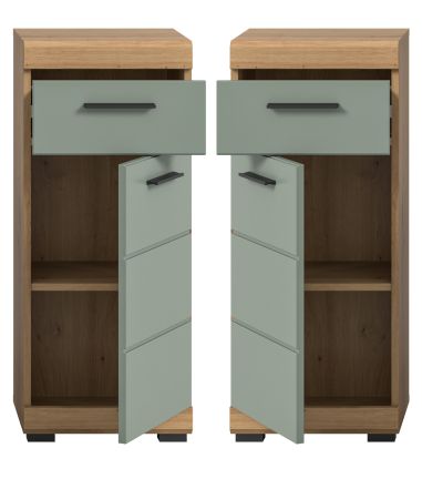 Badezimmer Kommode Shawn in Salbei gr�n und Artisan Eiche Badschrank 37 x 88 cm