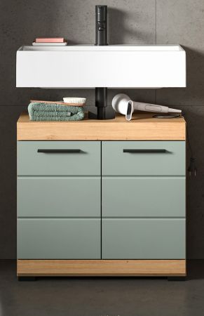 Waschbeckenunterschrank Shawn in Salbei und Artisan Eiche Badezimmer Unterschrank 60 cm