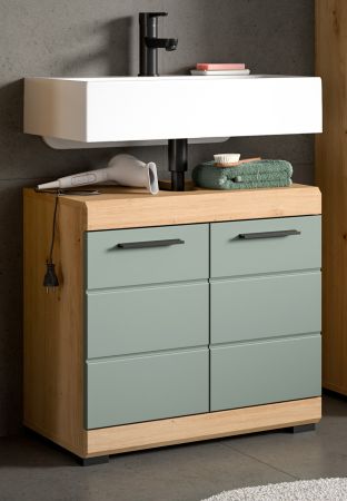 Waschbeckenunterschrank Shawn in Salbei und Artisan Eiche Badezimmer Unterschrank 60 cm