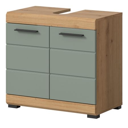 Waschbeckenunterschrank Shawn in Salbei und Artisan Eiche Badezimmer Unterschrank 60 cm