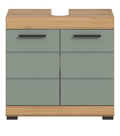 Waschbeckenunterschrank Shawn in Salbei und Artisan Eiche Badezimmer Unterschrank 60 cm