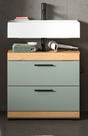 Waschbeckenunterschrank Shawn in Salbei und Artisan Eiche Badezimmer Unterschrank 60 cm