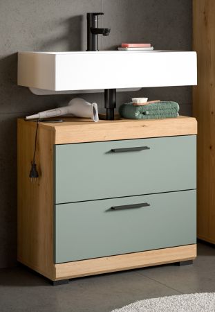Waschbeckenunterschrank Shawn in Salbei und Artisan Eiche Badezimmer Unterschrank 60 cm