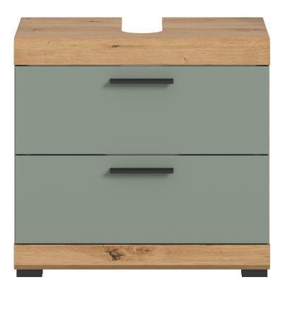 Waschbeckenunterschrank Shawn in Salbei und Artisan Eiche Badezimmer Unterschrank 60 cm