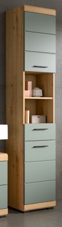 Badezimmer Hochschrank Shawn in Salbei und Artisan Eiche Badschrank 37 x 191 cm