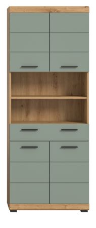 Badezimmer Hochschrank Shawn in Salbei und Artisan Eiche Badschrank 74 x 191 cm