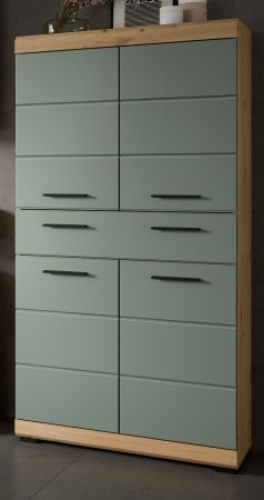Badezimmer Midischrank Shawn in Salbei und Artisan Eiche Badschrank 74 x 141 cm