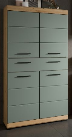 Badezimmer Midischrank Shawn in Salbei und Artisan Eiche Badschrank 74 x 141 cm
