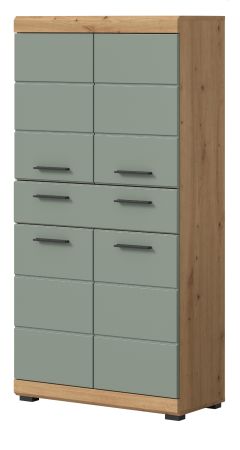 Badezimmer Midischrank Shawn in Salbei und Artisan Eiche Badschrank 74 x 141 cm