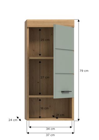 Badezimmer H�ngeschrank Shawn in Salbei und Artisan Eiche Badschrank h�ngend 37 x 79 cm