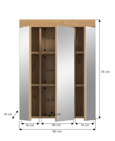 Badezimmer Spiegelschrank Shawn in Artisan Eiche Badschrank 3-t�rig 60 x 79 cm