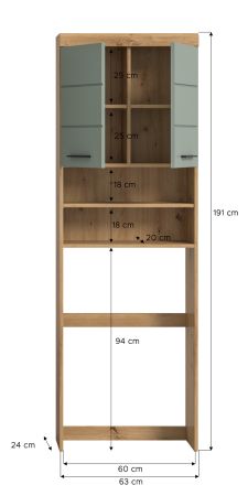 Waschmaschinenschrank Shawn in Salbei und Artisan Eiche Waschmaschinen �berbau 63 x 191 cm