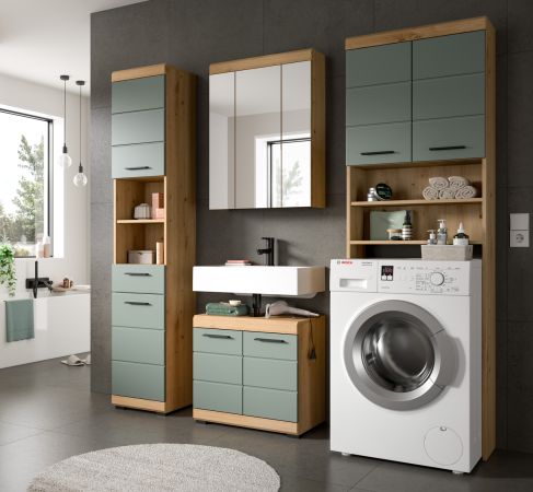 Waschmaschinenschrank Shawn in Salbei und Artisan Eiche Waschmaschinen �berbau 63 x 191 cm