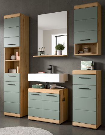 Badm�bel Set 5-teilig Shawn in Salbei und Artisan Eiche Badkombination 164 x 191 cm
