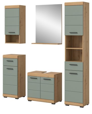 Badm�bel Set 5-teilig Shawn in Salbei und Artisan Eiche Badkombination 164 x 191 cm