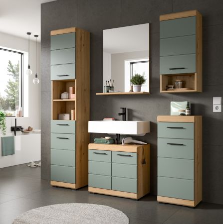 Badm�bel Set 2-teilig Shawn in Salbei und Artisan Eiche Badkombination 60 x 191 cm